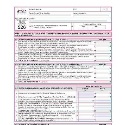 Vista previa del documento Formulario N° 526- IDU Versión 1 — Declaraciones Juradas / IDU, Paraguay (CERFA n°F526)