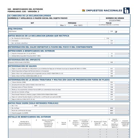 Vista previa del documento Form 530 V3 (nuevo) — Formularios (declaraciones juradas), Bolivia (CERFA n°Form 530)