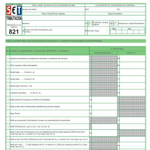 Vista previa del documento Formulario Nº 821 — Declaraciones Juradas, Paraguay (CERFA n°F821)