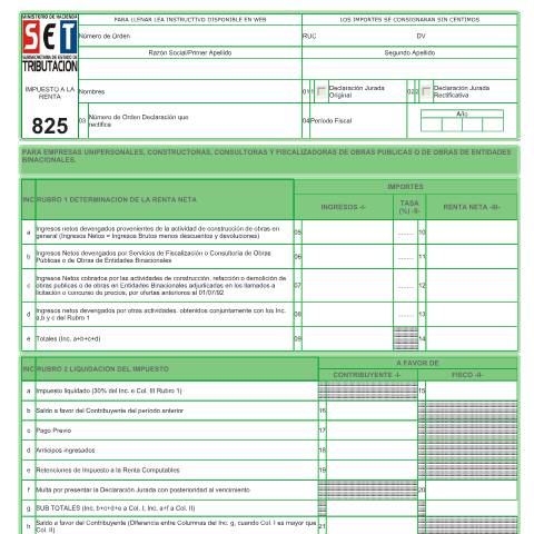 Vista previa del documento Formulario Nº 825 — Declaraciones Juradas, Paraguay (CERFA n°F825)