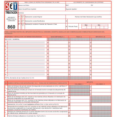 Vista previa del documento Formulario Nº 860 — Declaraciones Juradas, Paraguay (CERFA n°F860)