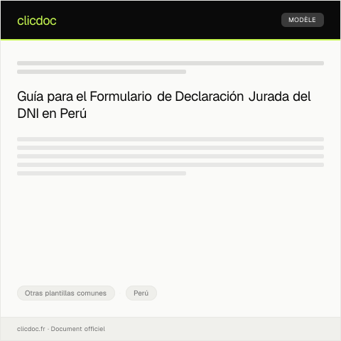 Vista previa del documento Formulario de declaración jurada para trámite de DNI en Perú — Otras plantillas comunes, Perú
