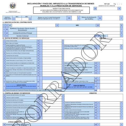 Vista previa del documento F07v14 borrador — Formulario tributario, El Salvador (CERFA n°F-07-V14)