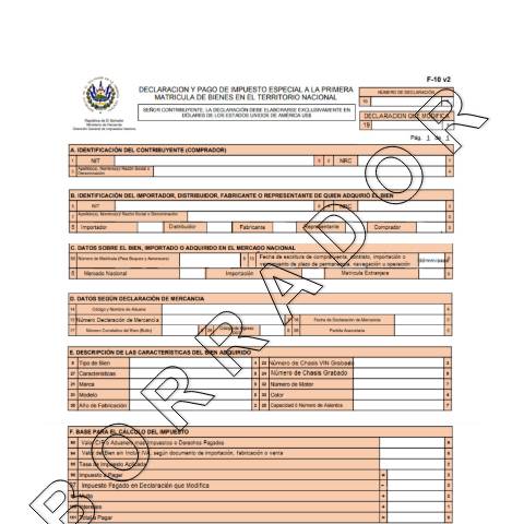 Vista previa del documento F10v2, borrador — Formulario tributario, El Salvador (CERFA n°F-10-V2)