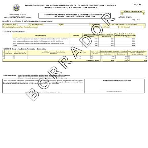 Vista previa del documento F915v4 — Formulario tributario, El Salvador (CERFA n°F-915-V4)