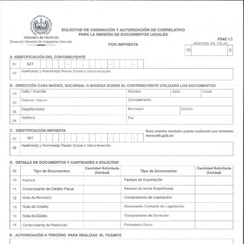 Vista previa del documento F940v3 — Formulario tributario, El Salvador (CERFA n°F-940-V3)
