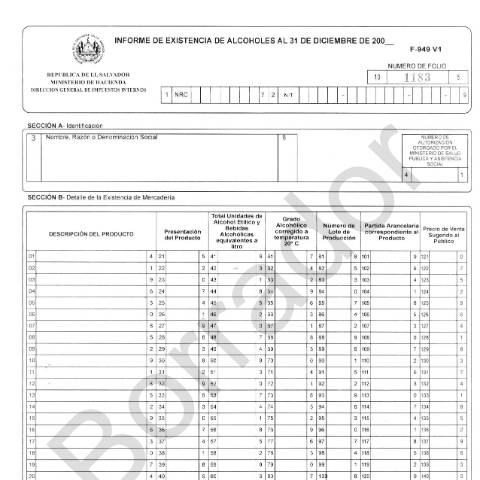 Vista previa del documento F949v1 — Formulario tributario, El Salvador (CERFA n°F-949-V1)