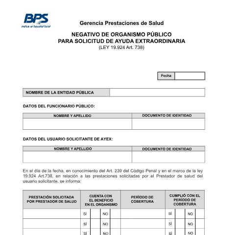 Vista previa del documento Ayudas extraordinarias - Formulario negativo para funcionario públicos — BPS - Formularios De Activos, Uruguay