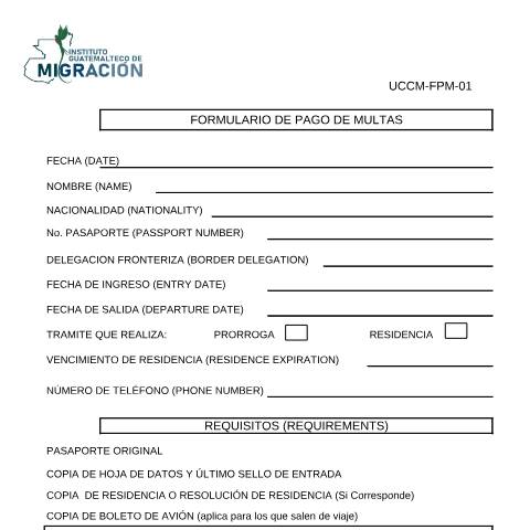 Vista previa del documento FORMULARIO PARA PAGO DE MULTAS — IGM - Formularios Control Migratorio, Guatemala