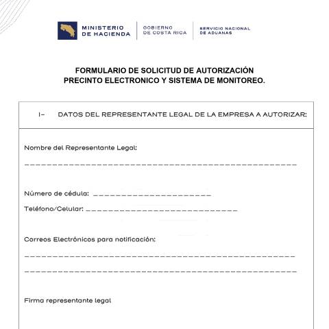 Vista previa del documento FORMULARIOy REQUISITOS PRECINTO ELECTRONICO — Formulario, Costa Rica (CERFA n°FORMULARIOyREQUISITOS-PRECINTO-ELECTRONICO)