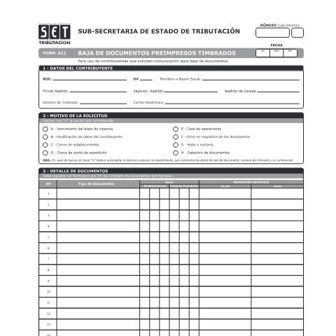 Vista previa del documento Formulario RUC Nº 621 — Otros Formularios / RUC, Paraguay