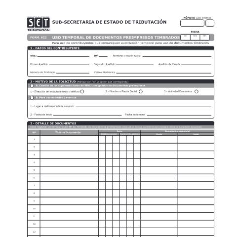 Vista previa del documento Formulario RUC Nº 622 — Otros Formularios / RUC, Paraguay