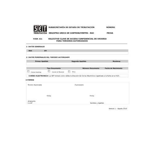 Vista previa del documento Formulario RUC Nº 631 — Otros Formularios / RUC, Paraguay