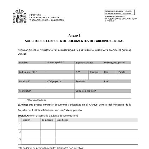 Vista previa del documento Formulario de Solicitud de consulta — Ministerio de Justicia — Modelos de solicitud normalizados, España