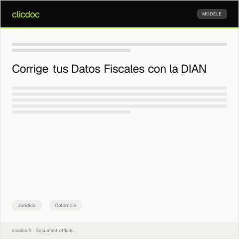 Vista previa del documento Formulario de Solicitud de Corrección de Datos Fiscales — Jurídico, Colombia