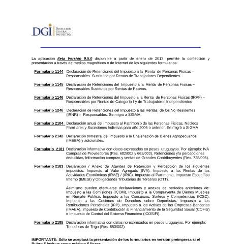 Vista previa del documento Formularios incluidos en Beta — DGI - Formularios, Uruguay