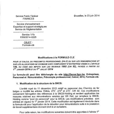 Aperçu du document Formule-clé à partir du 1er janvier 2014 et du 1er juillet 2014 (PDF, 146.12 Ko) — SPF Finances, Belgique (CERFA n°fc2014_0225FR)