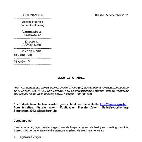 Aperçu du document Sleutelformule vanaf 1 januari 2012 (PDF, 467.69 KB) — FOD Financiën, Belgique (CERFA n°Sleutelformule 2012)