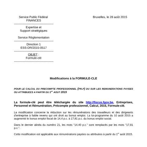 Aperçu du document Formule-clé à partir du 1er août 2015 (PDF, 6.41 Ko) — SPF Finances, Belgique (CERFA n°formuleCle_010815)
