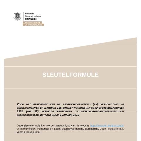 Aperçu du document Sleutelformule vanaf 1 januari 2019 (PDF, 165.39 KB) — FOD Financiën, Belgique (CERFA n°700-sleutelformule-20190101)