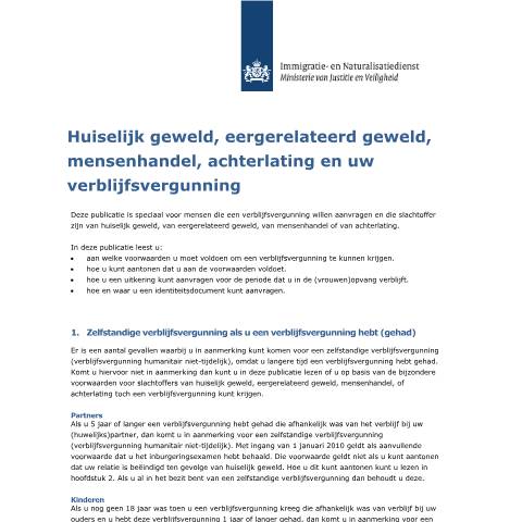 Documentvoorvertoning: Huiselijk geweld, eergerelateerd geweld, mensenhandel, achterlating en uw verblijfsvergunning — IND — immigratie, Nederland (CERFA n°3083)