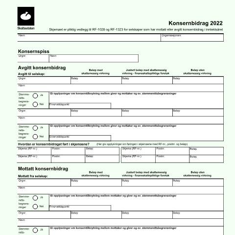 Document preview: Group contributions (DISCONTINUED) — Skatteetaten / Forms, Norge (CERFA n°RF-1206)