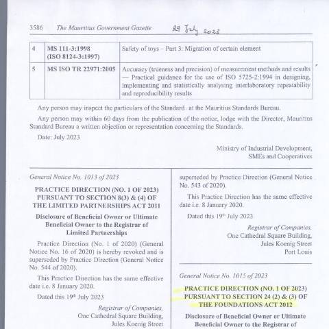 Document preview: Foundation – GN 1015 of 2023 — Document, Mauritius (CERFA n°Foundation-GN-1015-of-2023)
