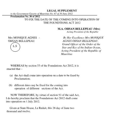Document preview: FOUNDATIONACT — Document, Mauritius (CERFA n°FOUNDATIONACT)