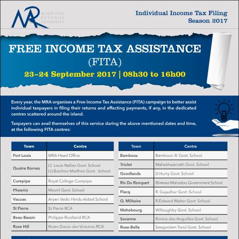 Document preview: Free Income Tax Assistance (FITA) 2017 (15.09.17) — Document, Mauritius (CERFA n°FITA2017)
