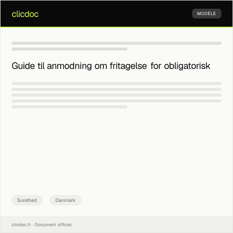 Document preview: Anmodning om fritagelse for obligatorisk helbredsundersøgelse — Sundhed, Danmark