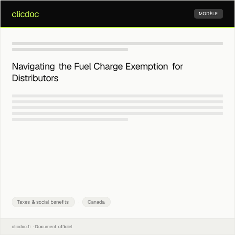 Document preview: Fuel Charge Exemption Certificate for Registered Distributors — Taxes & social benefits, Canada