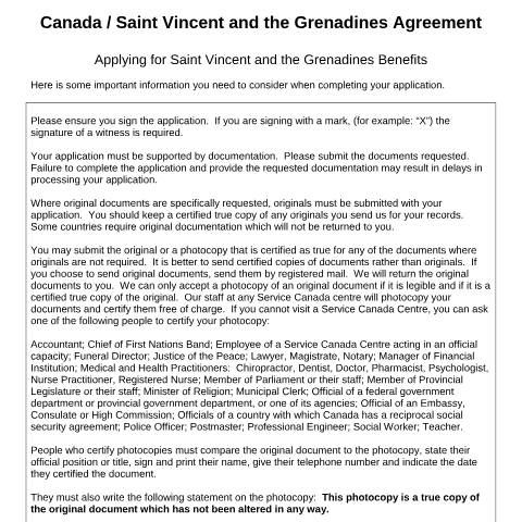 Document preview: Saint Vincent and the Grenadines/Canada Agreement - Application for a Funeral Grant from Saint Vincent and the Grenadines — Income Security Programs, Canada (CERFA n°CAN-SVG_5)