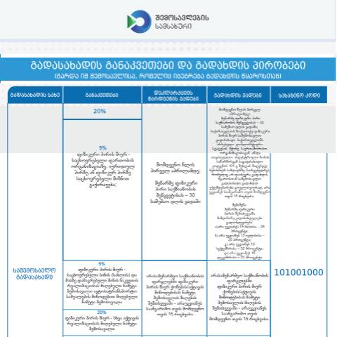 Document preview: გადასახადის განაკვეთები და გადახდის პირობები — Inშi საგადასახადო/ოფიციალური დოკუმენტები, საქართველო