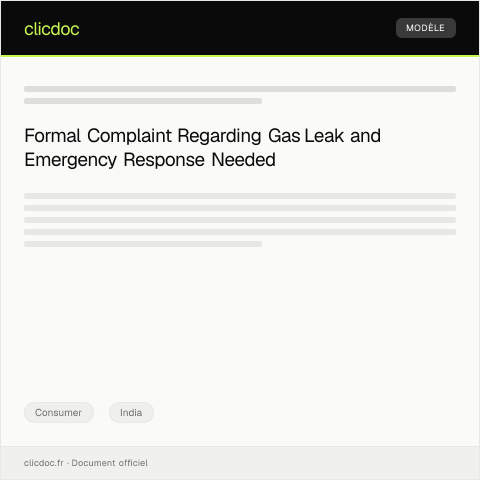 Document preview: Complaint About Gas Leak and Request for Emergency Response from Gas Supplier — Consumer, India