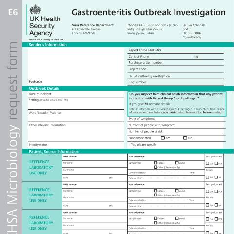Document preview: Gastroenteritis outbreak investigation request form — UK Health Security Agency, United Kingdom
