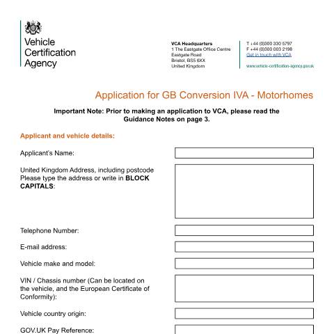 Document preview: GB conversion IVA: motorhomes — Vehicle Certification Agency, United Kingdom