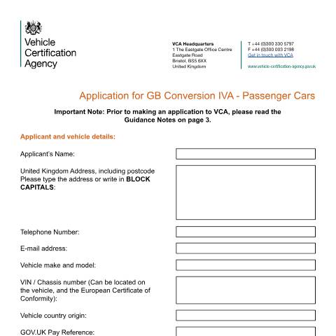 Document preview: GB conversion IVA: passenger cars — Vehicle Certification Agency, United Kingdom
