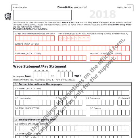 Dokumentvorschau: L17-GB — Wage Statement/Pay Statement 2018 — Steuern, Österreich (CERFA n°L17-GB)