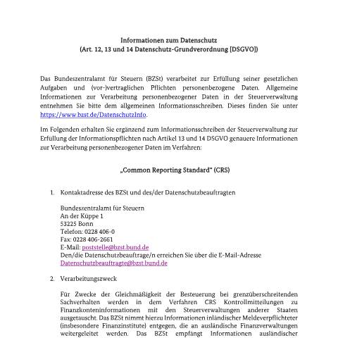 Dokumentvorschau: Common_Reporting_Standard — BZSt/DasBZSt, Deutschland (CERFA n°Common_Reporting_Standard)
