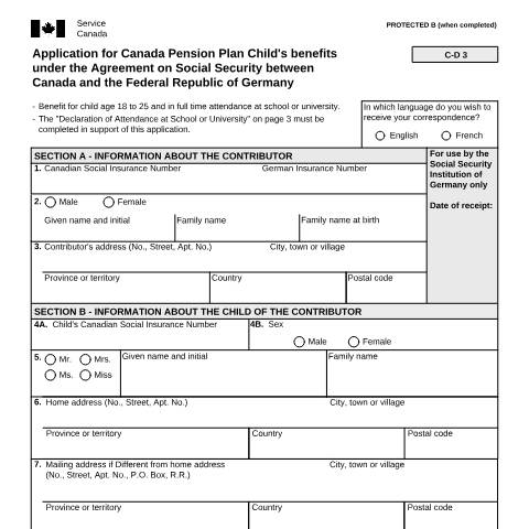 Document preview: Germany/Canada Agreement - Application for CPP Child's Benefits — Income Security Programs, Canada (CERFA n°ISP5055-DEU)
