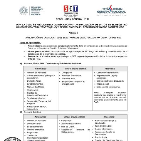 Vista previa del documento Resolución General N° 077 16 Anexo 3 — Registro Único De Contribuyentes Ruc, Paraguay