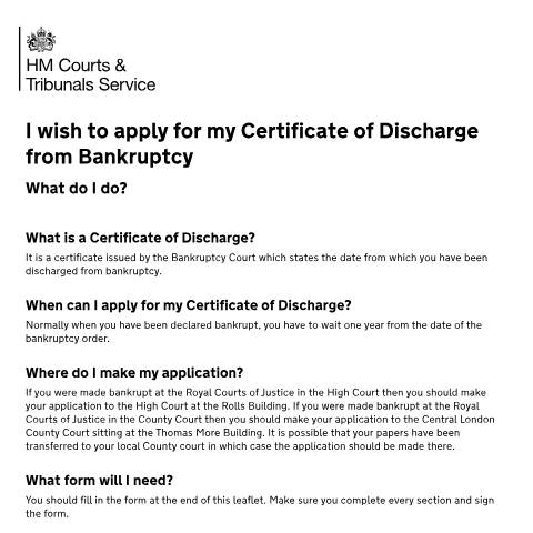 Document preview: Form LOC013: Get a certificate to show your bankruptcy has ended — HM Courts & Tribunals Service, United Kingdom