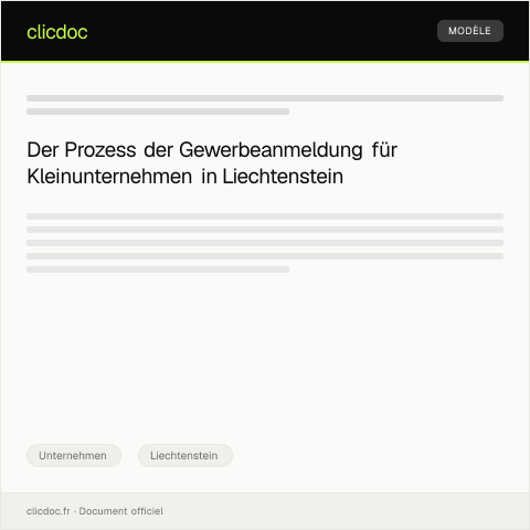 Dokumentvorschau: Gewerbeanmeldung für ein Kleinunternehmen in Liechtenstein — Unternehmen, Liechtenstein