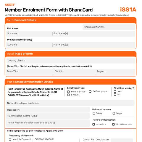 Document preview: Member Enrolment Form with GhanaCard — social_security, Ghana (CERFA n°ISS1A)