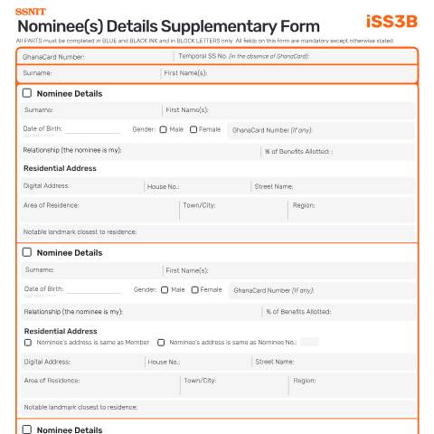 Document preview: Nominee(s) Details Supplementary Form — social_security, Ghana (CERFA n°ISS3B)