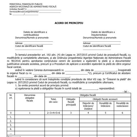 Document preview: Acord de principiu (OPANAF 90/2016) — Documente emise, România (CERFA n°A12p_OPANAF_90_2016)
