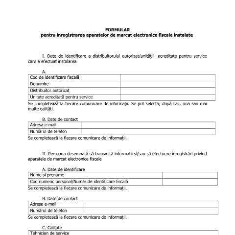 Document preview: Formular pentru înregistrarea aparatelor de marcat electronice fiscale instalate - F4102 (OPANAF 4156/2017) — Alte documente, România (CERFA n°A2C_OPANAF_4156_2017)