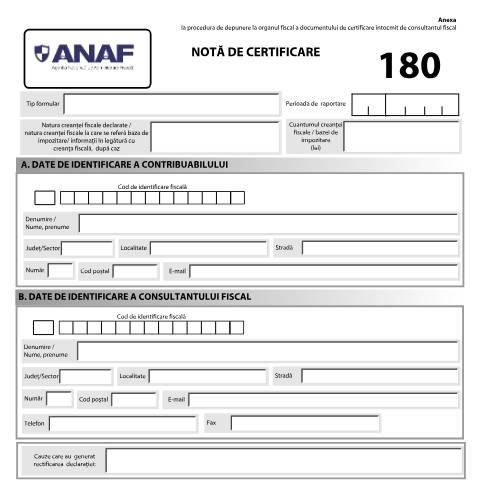 Document preview: Notă de certificare (OPANAF 3635/2015) — Alte documente, România (CERFA n°not_180_2016)
