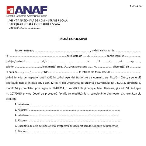 Document preview: Notă explicativă (OPANAF 3838/2015) — Alte documente, România (CERFA n°A5a_OPANAF_3838_2015)