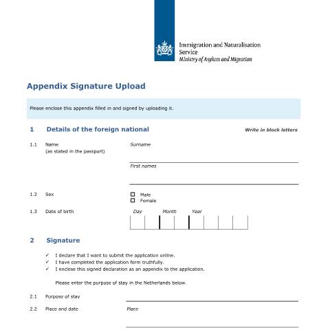 Documentvoorvertoning: Appendix Signature Upload — IND — immigratie, Nederland (CERFA n°7667)